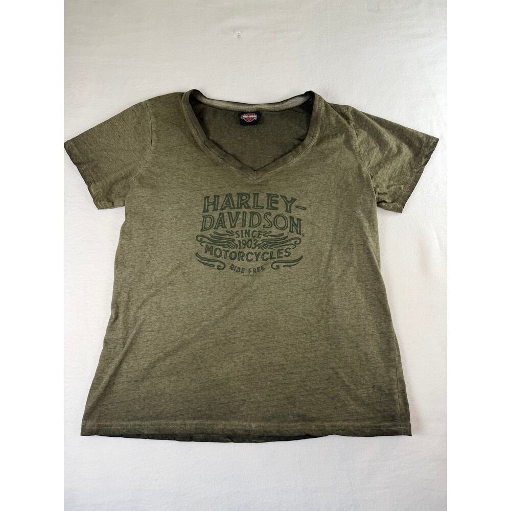 Harley-Davidson Women XL Green Thunderbird Albuquerque V-Neck Graphic T-Shirt